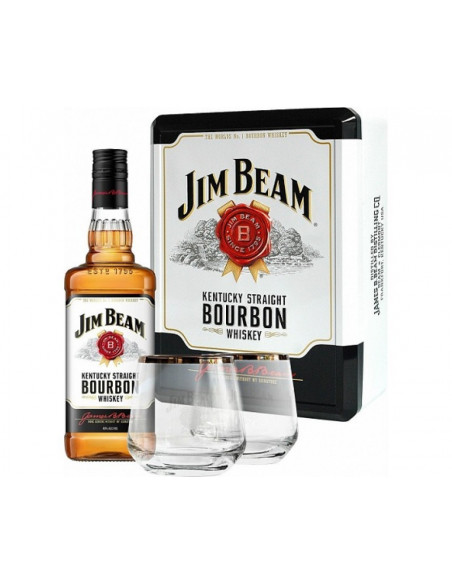 Купити Бурбон Jim Beam White Label 0,7л метал.кор+2келиха