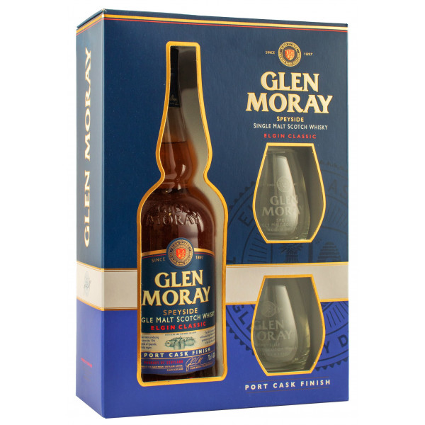 Віскі Glen Moray Port Cask Finish подарунковий набір + 2 келиха ТМ Glen Moray