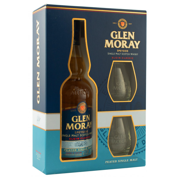 Виски Glen Moray Peated Single Malt подарочный набор + 2 бокала  ТМ Glen Moray