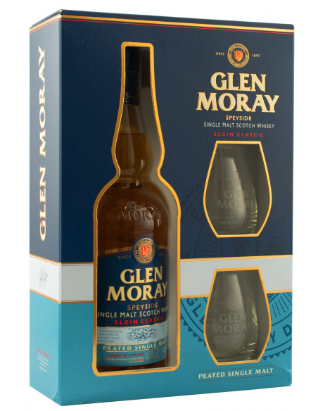 Віскі Glen Moray Peated Single Malt подарунковий набір + 2 келиха