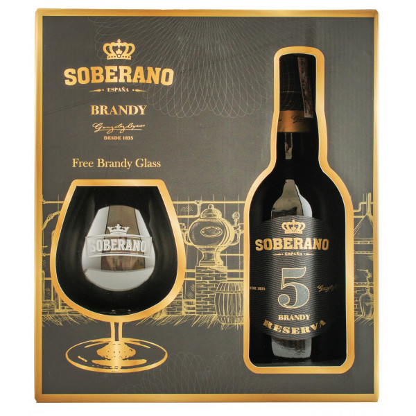 Купить Купить Бренди Soberano 5yo 0,7л в коробке + 2 стакана