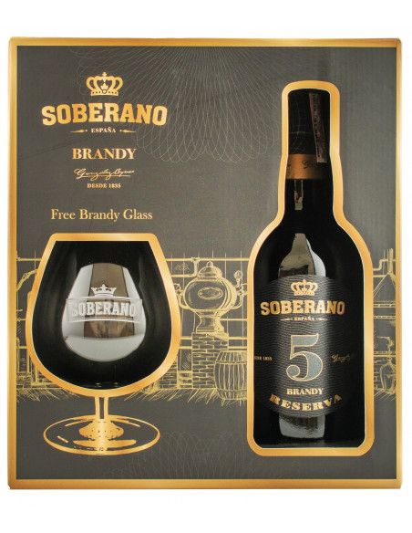 Купити Бренді Soberano 5yo 0,7л в коробці + 2 келехи