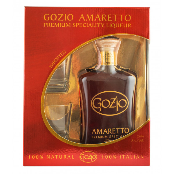 Купить Купить Ликер Amaretto Gozio 0,7л подарочный набор+2бокала Franciacorta