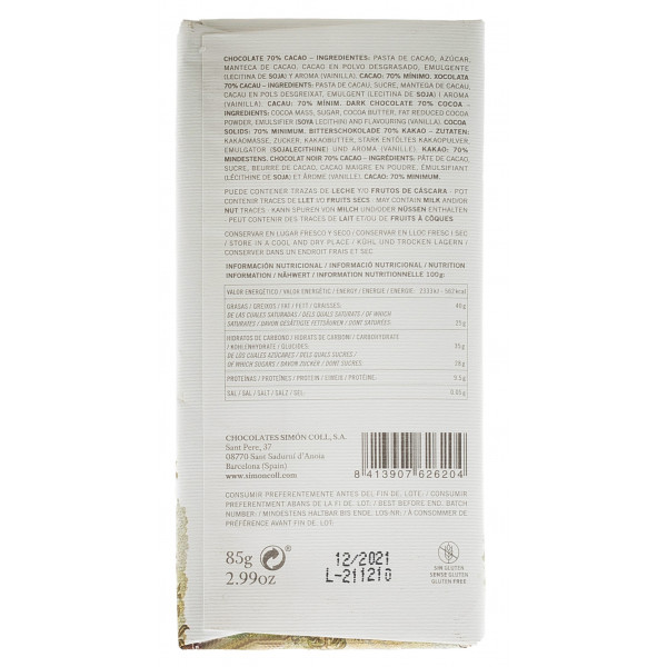 Купить Купить Шоколад темный 70% 85г Испания Simon Coll
