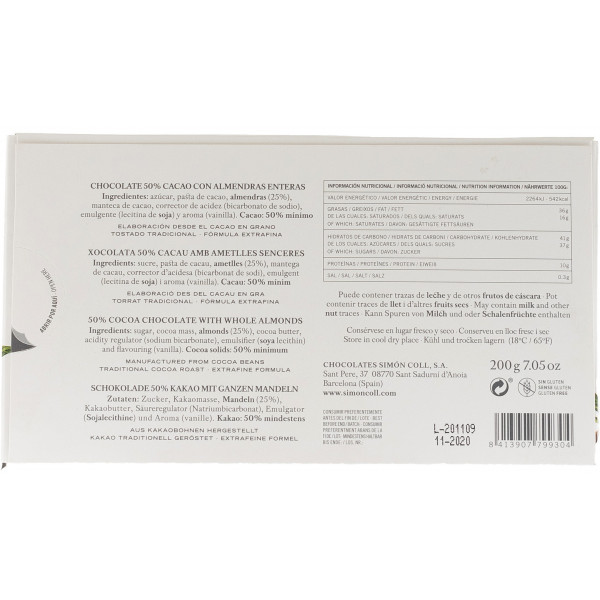 Купити Шоколад Y Almendras Enteras темний з мигдалем 50% 200г Simon Coll