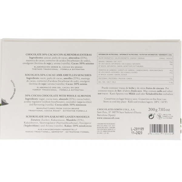 Купить Купить Шоколад Y Almendras Enteras молочный с миндалем 32% 200г Simon Coll