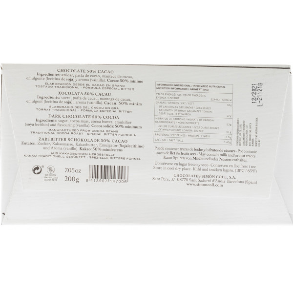 Купити Шоколад темний 50% какао 200г Іспанія Simon Coll