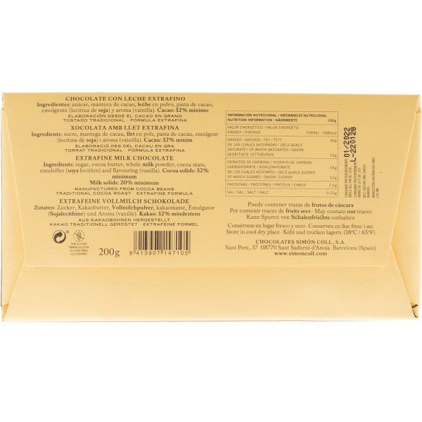 Купити Шоколад Con Leche Extrafino молочний 200г Іспанія Simon Coll