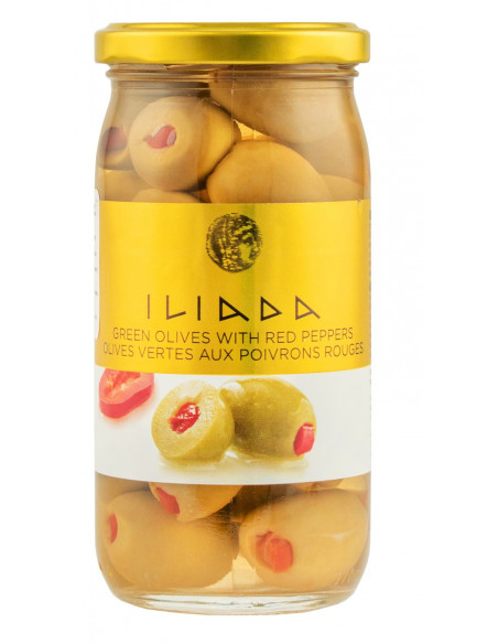 Купить Купить Оливки зеленые ILIADA with red peppers фаршированные перцем