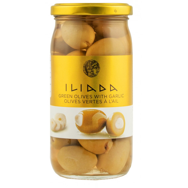 Купити Оливки зелені ILIADA with Garlic фаршировані часникомОливки зелені ILIADA with Garlic фаршировані часником