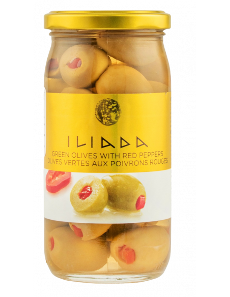 Купить Оливки зеленые ILIADA with red peppers фаршированные перцем