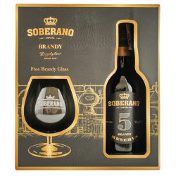 Купить Бренди Soberano 5yo 0,7л в коробке + 2 стакана