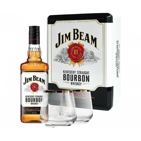 Купить Бурбон Jim Beam White Label 0,7л метал.кор+2бок