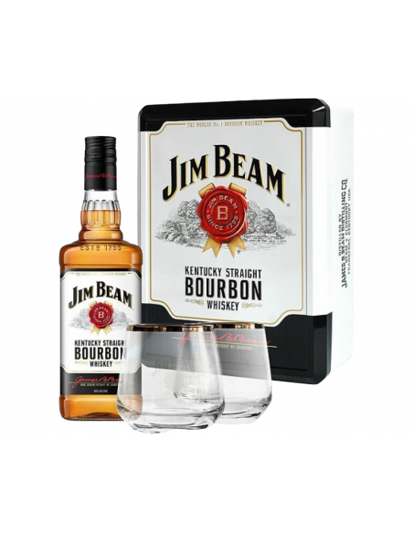 Купить Бурбон Jim Beam White Label 0,7л метал.кор+2бок