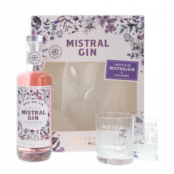Купить Джин "Mistral Gin Dry" подарочная коробка +2 стакана