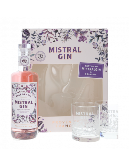 Купить Джин "Mistral Gin Dry" подарочная коробка +2 стакана