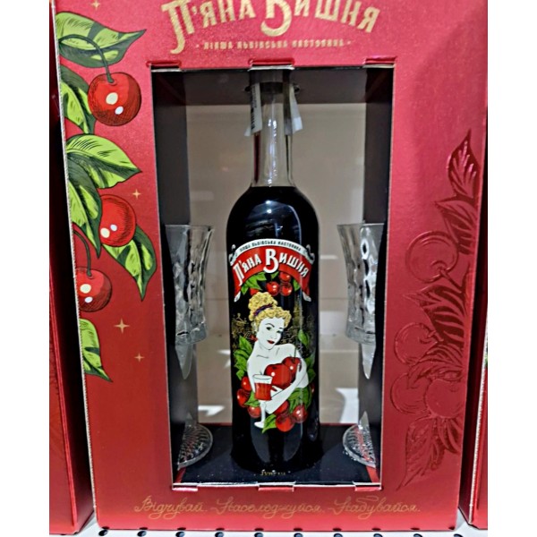 Купити Подарунковий набір Пьяна Вишня 0,5л в кор + 2 келихи